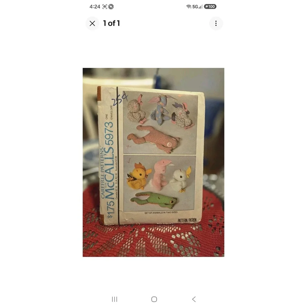 Simplicity And McCall Stuffed Animal And Crafts Patterns, Vintage Set Of 4